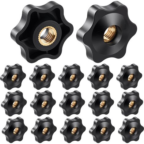 20 vis à Tête Étoile M8 filetage M8 poignée de Serrage en Plastique Noir de 32mm Écrou Papillon en Forme D'Étoile Trou Traversant en Métal pour Accessoires de Machines Bureau Parasol D'Extér (1/5)