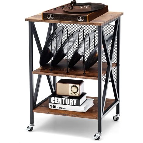 COSTWAY Supporto per Giradischi, Supporto per Giradischi in Vinile con Struttura in Acciaio e Ruote Bloccabili, 3 Livelli, per Soggiorno, Camera da Letto (1/5)