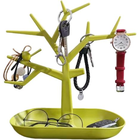 Portachiavi da tavolo a forma di albero, espositore per gioielli (collane, anelli, orecchini) con vassoio portaoggetti, accessorio decorativo per l'ingresso (verde) (1/5)