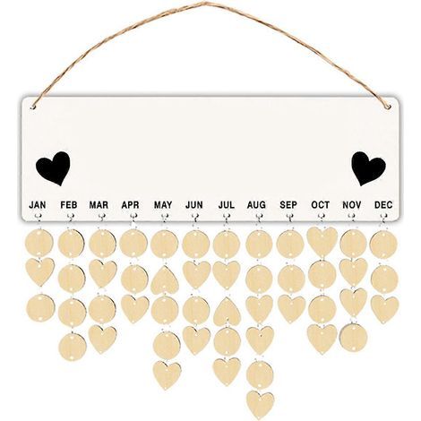 Tableau de rappel d'anniversaire en bois, calendrier délicat à suspendre, décorations à faire soi-même pour la maison ou le bureau (beige et noir)-M-Black (1/4)