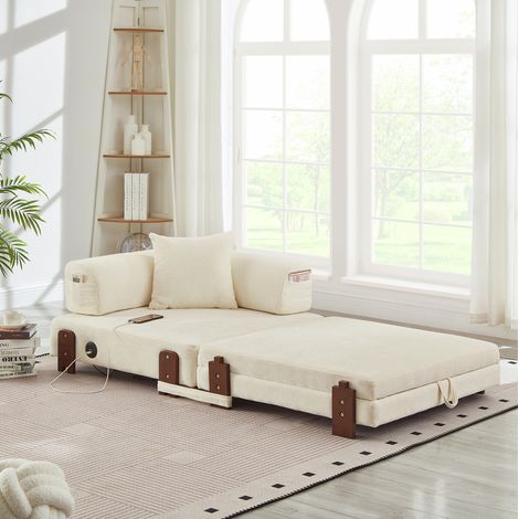 Klappsofa Beige Stoff mit Schlaffunktion, USB/Type-C, Stauraum und Seitentaschen (1/5)