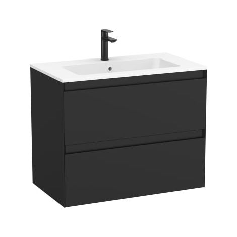 CONJUNTO MUEBLE TENUE 800 2 CAJONES + LAVABO STONEX NEGRO MATE