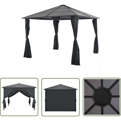The Living Store Gartenpavillon mit Vorhang Aluminium 3×3 m Schwarz - Gartenpavillon - Aluminium Pavillon - Gartenzelt - Sommerhaus - Außenbereich (1/5)