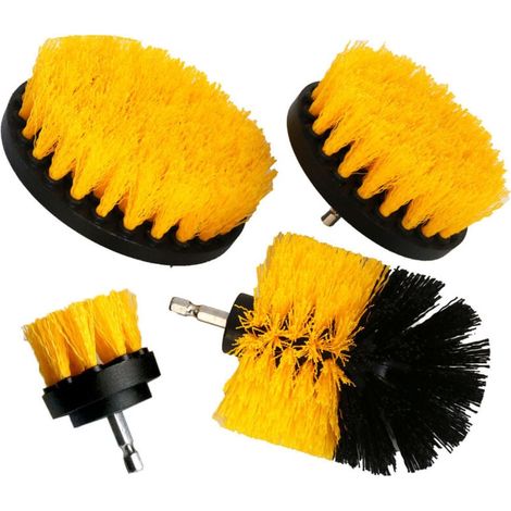 Perceuse à brosse 4 pièces, kit de nettoyage d'outils de perceuse à brosse, jaune (1/4)