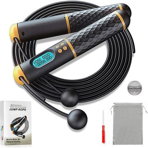 Springseil, kabelloses Springseil + 2,8 m Fitness-Springseil, Counter-Springseil – gewichtete Griffe, verstellbare Länge – kabelloses Springseil für Männer, Frauen, Kinder (1/5)