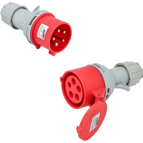 Jandei Connecteur d'alimentation, prise industrielle 4P+T 6H 240+415 Vac IP44 (Antenne Mâle 16A + Antenne Femelle 16A) (1/5)