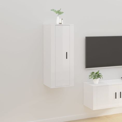 Meuble TV de Salon Armoire Télévision Banc TV mural Blanc brillant 40x34,5x100 cm -FR55180 (1/5)