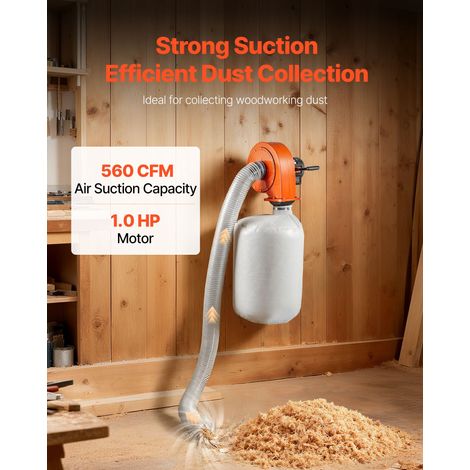 Collecteur de Poussière Mural 1 HP Dépoussiéreur avec Sac Collecte Poussière 79,5 L Système Dépoussiérage Précision Filtration 2,5… (1/5)