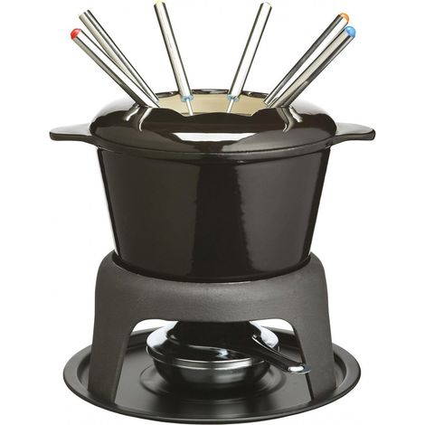 MasterClass Set per fonduta in ghisa per cioccolato, formaggio, carne, 21 x 18 cm, nero (1/5)