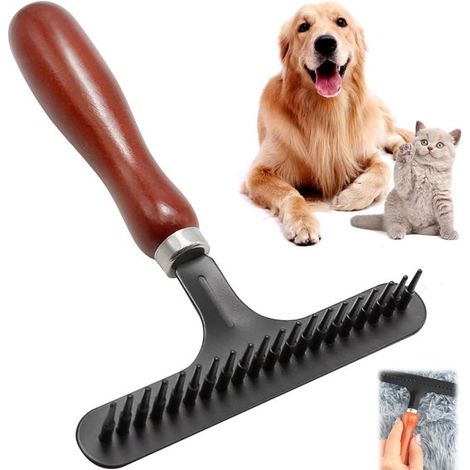 pieza, Peine de mano para alfombras, Peine para alfombras de pelo largo, Peine desenredante para gatos con mango de madera, tapetes y mascotas (1/5)