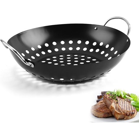 Wok à gril rond avec poignée pour gros uf vert panier à légumes accessoire de barbecue outils de barbecue (1/4)