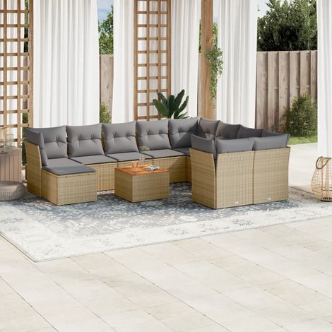 Juego de sofás jardín con cojines beige mezcla 11 pzas ratán PE vidaXL (1/5)