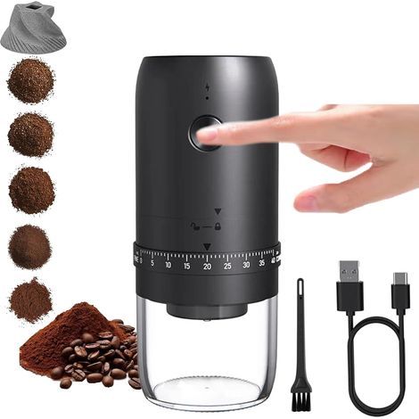 Moulin à café électrique rechargeable - 40 niveaux de mouture réglables, bloc de mouture en céramique, alimentation USB et batterie, format compact idéal pour les voyages et le camping (1/5)