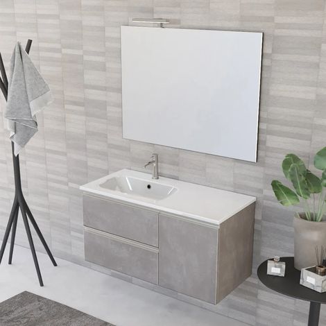 Composizione bagno sospesa 100 cm Master grigia con top e specchio (1/5)