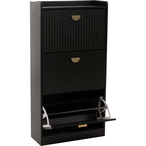 Armoire à chaussures HWC-O39 meuble à chaussures 3 compartiments rabattables MDF mélaminé métal 117 x 60 x 24 cm - (1/5)