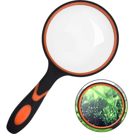 Lente d'ingrandimento 10X, lente d'ingrandimento da 100 mm / 4 pollici, lente d'ingrandimento portatile per la lettura con impugnatura in gomma morbida antiscivolo per leggere libri, ispezionare, osse (1/5)
