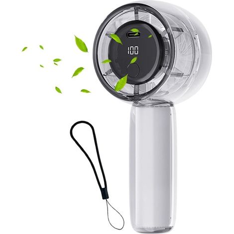 Ventilador portátil de mano con iluminación LED,velocidad ajustable (1-100),ventilador turbo ultrarrápido con pantalla visual,recargable (1/2)
