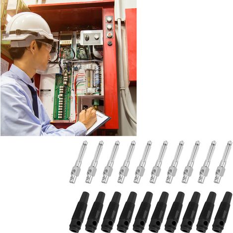 10 Pièces Fiches Banane 4mm 7 Broches en Cuivre 1000V 32A Empilables Mâles avec Manchon Doux et Serrage Vis Noir