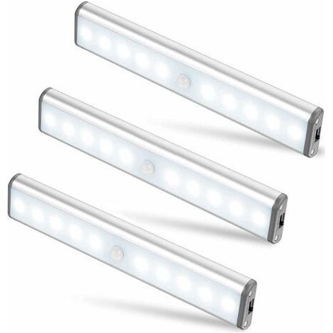 FENOPLASTICAUlisem 3er-Pack 10 LEDs, kabellos, USB-aufladbar, magnetisch, Bewegungssensor, 2 Beleuchtungsmodi, tragbar. Schrankleuchte, Notarbeitsleuchte, Nachtlicht für Kinder. (1/5)