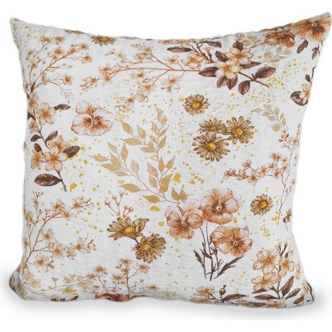 taie d'oreiller 40x40 cm crème beige miel fleurs écorce vintage (1/2)