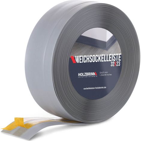 HOLZBRINK Weichsockelleiste selbstklebend PVC 32x23mm, 10 m Küchenleiste Arbeitsplatte Abschlussleiste selbstklebend für Badezimmer Farbe: Hellgrau