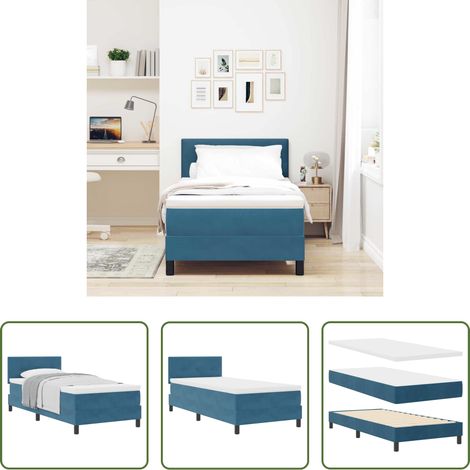 Samtbett - Boxspringbett mit Matratze Dunkelblau 90 x 200 cm Samt (1/5)