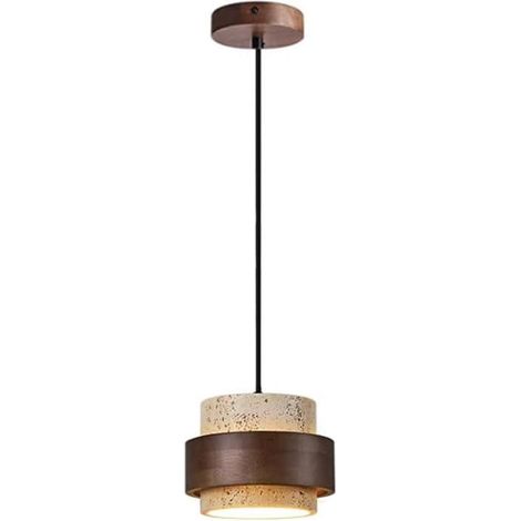 Lustre en travertin jaune, lustre décoratif rétro et créatif, plafonnier en bois GX5.3, idéal pour les salons, lumière chaude. (1/5)