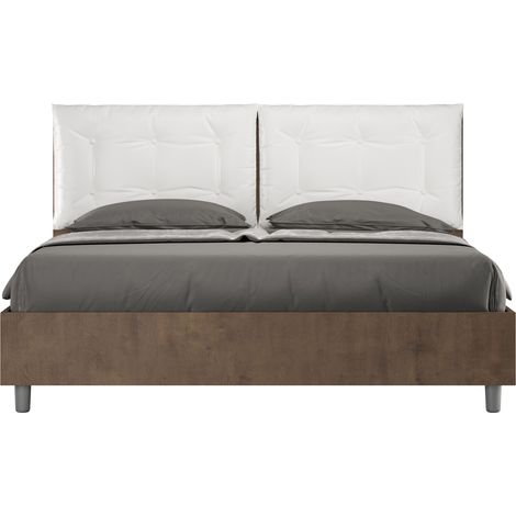 Letto Matrimoniale 160x190 cm con Rete e Contenitore Alzata Comoda Struttura Noce con Cuscini in Similpelle Egos Annalisa Bianco (1/4)