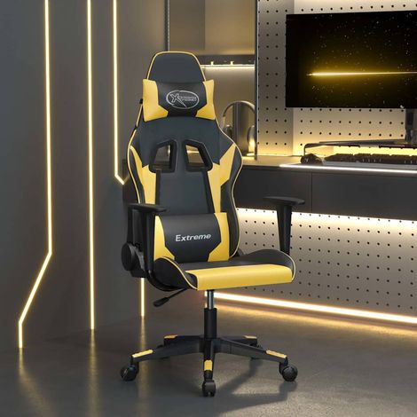vidaXL Silla gaming de masaje cuero sintético negro y dorado (1/5)