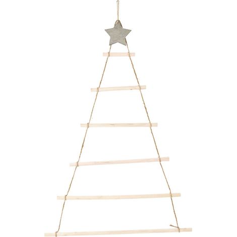 Decorazioni natalizie in legno da appendere con stella e corda, da appendere all'albero di Natale -Crezuo