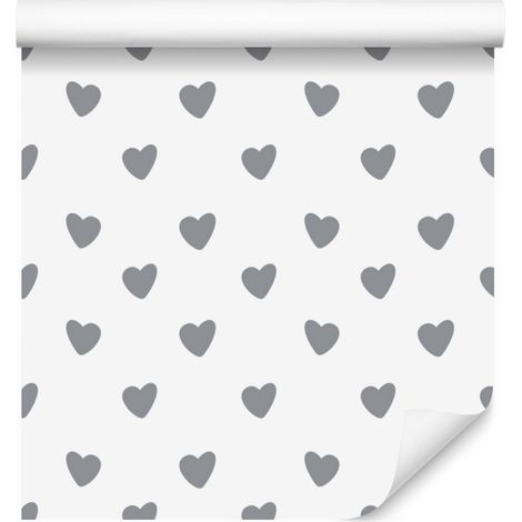 Carta da parati con cuori bianchi, grigio chiaro e grigi 50x1000 cm (1/5)