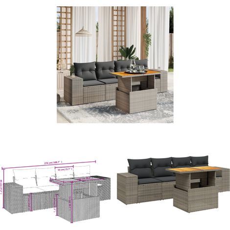 5-tlg. Garten-Sofagarnitur mit Kissen Grau Poly Rattan - Gartensorte - Gartenmöbelset - PE-Rattan Möbel - Outdoor Lounge Set - Balkonmöbel - Home & Living (1/3)