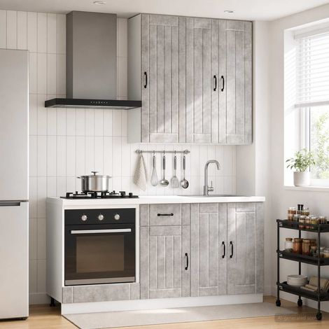 vidaXL Unité de cuisine LUCCA 5 pcs Gris béton Bois d'ingénierie (1/5)