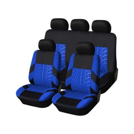 Universelle Autositzbezüge, Bezüge für Autositze, Komplettset, 9-teilig, schwarz-blau