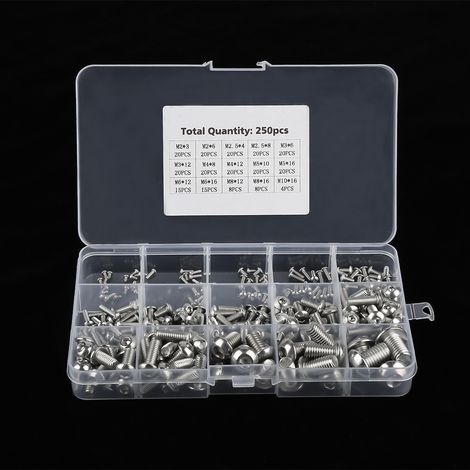 250-teiliges Maschinenschraubenset M2/ M2,5/ M3/M4/ M5/ M6/ M8/ M10 für Laptop/Tastatur/Telefon/Computer (Sechskantschrauben) (1/5)