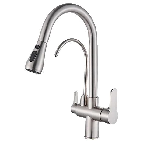 Robinet de cuisine, double poignée, bec pivotant à 360 degrés, Nickel brossé A (1/2)