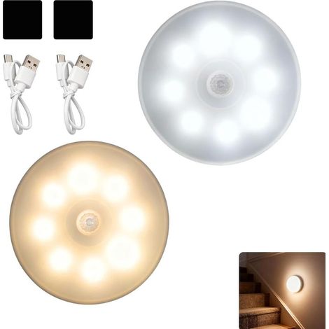 2 Pack Rechargeable Motion Sensor Night Lights Smart LED Lighting for Hallways,Kitchens,Stairs and Kids Rooms Easy Installation and Soothing Light [Energy Class A++] (1/5)