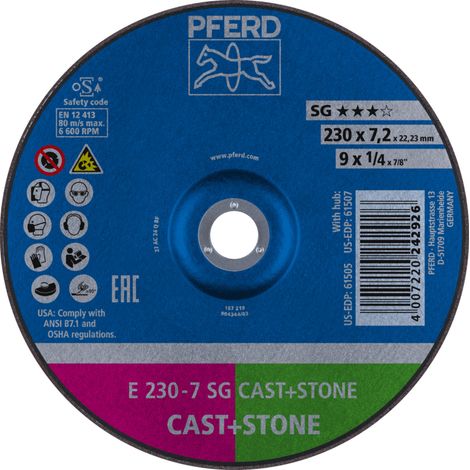 PFERD TOOLS Schruppscheibe E 230x7,2x22,23 mm Leistungslinie SG CAST+STONE für Guss/Stein 10 Stk