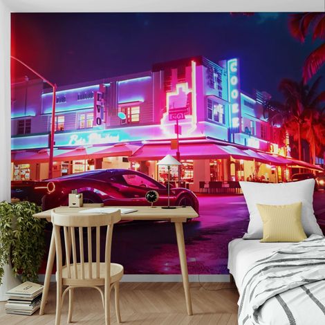 Papier Peint Miami - Supercar Néon Art Deco - 150 x 250 cm (1/2)