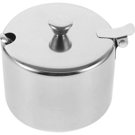 Pot à sucre en acier inoxydable avec cuillère intégrée pour conserver les épices-8.50X8.50X7.00CM-Silver (1/4)