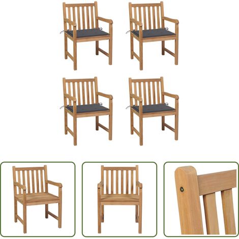 Teakholz - Gartenstühle 4 Stk. mit Anthrazit Kissen Massivholz Teak (1/5)