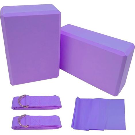 Yoga Blocks Strap EVA Foam Bricks Yoga Pilates Non Slip Brick Stretching Meditation Deep Flexible Poses Purple (1/5)