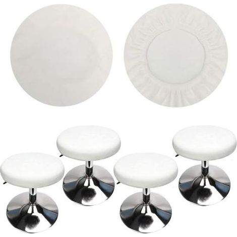 (4 Pieces White)Cover Stool Round Cover Stool of Bar, Fabric of Luxury, Diameter 30-40cm, Extendable, Infroissable, Washable and Anti-Dust (1/5)