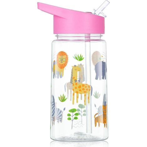Kinder Trinkflasche 450ml mit Strohhalm, BPA-frei, auslaufsicher, Rosa Tiere (1/5)
