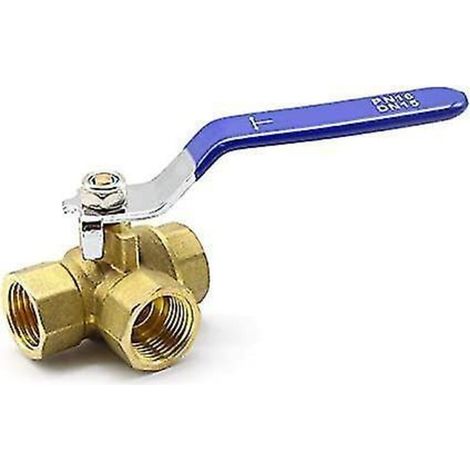 Dreiwegeventil, 1/2-Zoll-Kugelhahn aus Messing, T-förmig, für Wasser, Öl und Dampf mit Edelstahlgriff