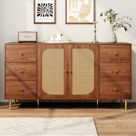 Aparador de 160 x 40 x 90 cm con 6 cajones y 2 puertas, MDF, marrón HAVRYA (1/5)