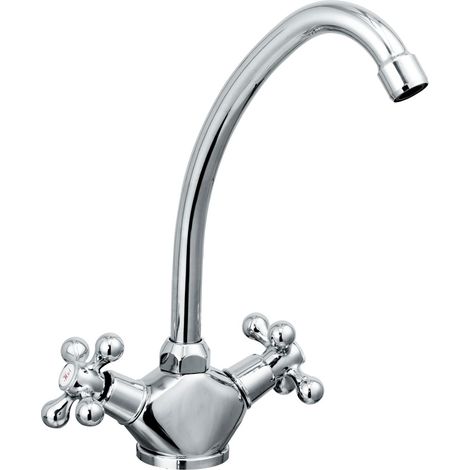 Bristan Cascade Penridge Traditional Kitchen Tap Chrome Twin Lever + Flexi Pipes (1/5)