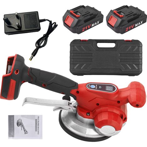 Vibrations-Fliesenverlegemaschine, 21V Max Akku, Fliesenverlegewerkzeug mit 6 einstellbaren Geschwindigkeiten, große Tragfähigkeit, vergrößerter Saugnapf, UK-Stecker, rot. (1/5)