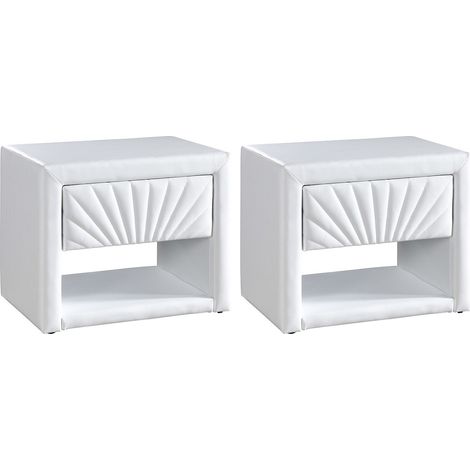 Lotto di 2 comodini 1 cassetto e 1 nicchia Similpelle Bianco - ULAMI