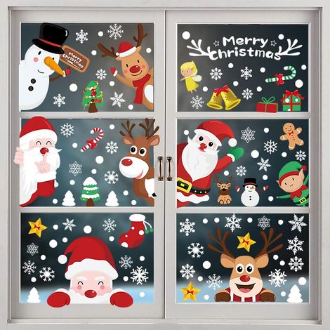 Noël Autocollants Fenetre Noël Décoration Réutilisable Noel Fenêtre Stickers Flocon de Neige Père Noël Rennes Rudolph Statique Noel Autocollants DéCalcomanie Vitrine Fenetres Magasin Décoration (1/5)